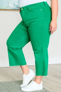 Lisa High Rise Control Top Wide Leg Crop Jeans by Judy Blue - Kelly Green
