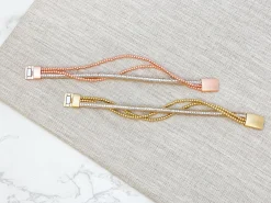 Matte Beaded Triple Strand Magnetic Bracelet - Rose Gold