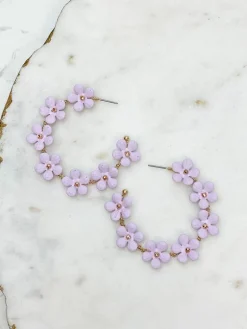 Matte Flower Hoop Earrings - Lavender