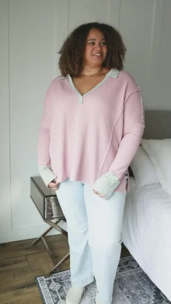 Mia Waffle Knit Long Sleeve In Pink