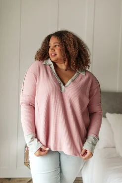 Mia Waffle Knit Long Sleeve In Pink