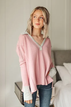Mia Waffle Knit Long Sleeve In Pink