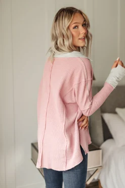 Mia Waffle Knit Long Sleeve In Pink