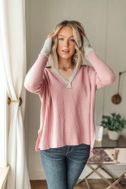 Mia Waffle Knit Long Sleeve In Pink