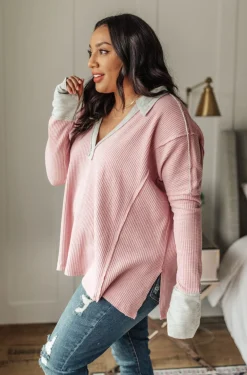 Mia Waffle Knit Long Sleeve In Pink