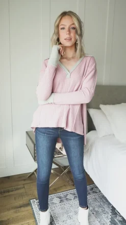 Mia Waffle Knit Long Sleeve In Pink