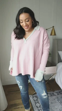 Mia Waffle Knit Long Sleeve In Pink