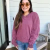 Mineral Wash V-Neck Sweatshirt by Rae Mode - Wine