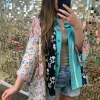 Mixed Material Flowy Top by POL - Peacock Blue