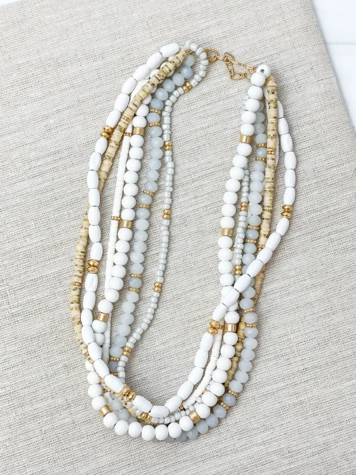 Mixed Multi Beaded Necklace - White