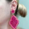 Moroccan Beaded Dangle Earrings - Fuchsia