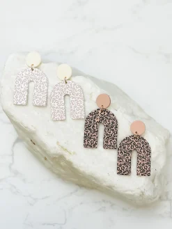 Natural Leopard Arch Dangle Earrings - White