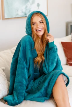 Oversized Velour Blanket Hoodie in Green