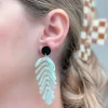 Palm Leaf Resin Dangle Earrings - Green