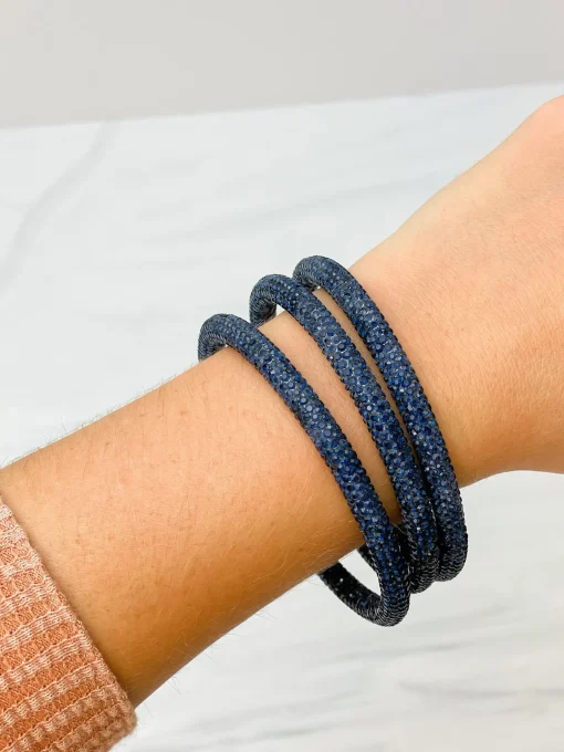Pave Rhinestone Bangle Set - Navy