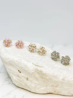 Pearl & Flower Cluster Post Earrings - Pink