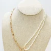 Pearl Bead & Gold Paperclip Asymmetrical Necklace