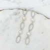 Pearl Link Dangle Earrings - Silver