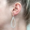 Pearl Studded Oval Dangle Earrings - Silver