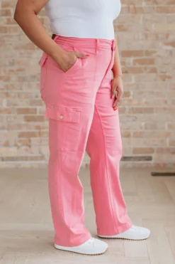 Peggy High Rise Cargo Straight Jeans by Judy Blue in Pink