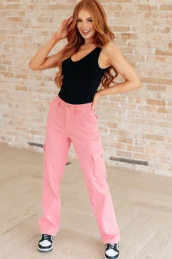 Peggy High Rise Cargo Straight Jeans by Judy Blue in Pink