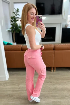 Peggy High Rise Cargo Straight Jeans by Judy Blue in Pink