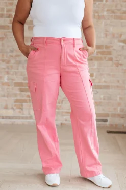Peggy High Rise Cargo Straight Jeans by Judy Blue in Pink