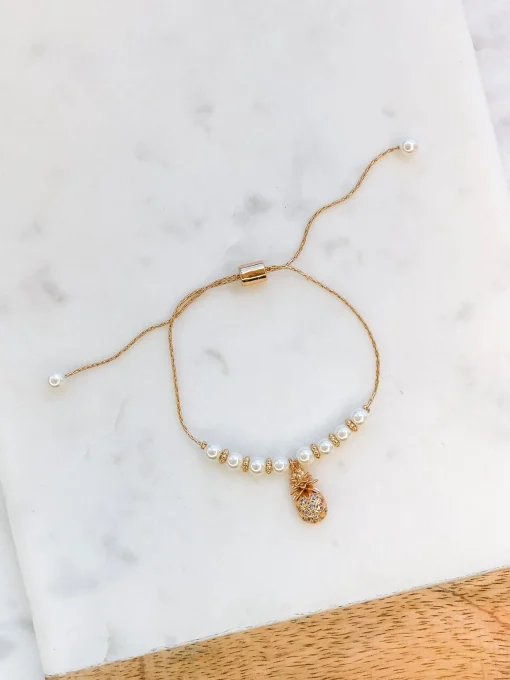 Pineapple Of My Eye Pearl Pull Bracelet - Gold
