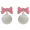 Pink Ribbon Golf Ball Dangle Earrings