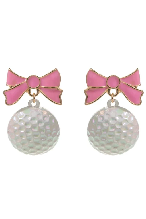 Pink Ribbon Golf Ball Dangle Earrings