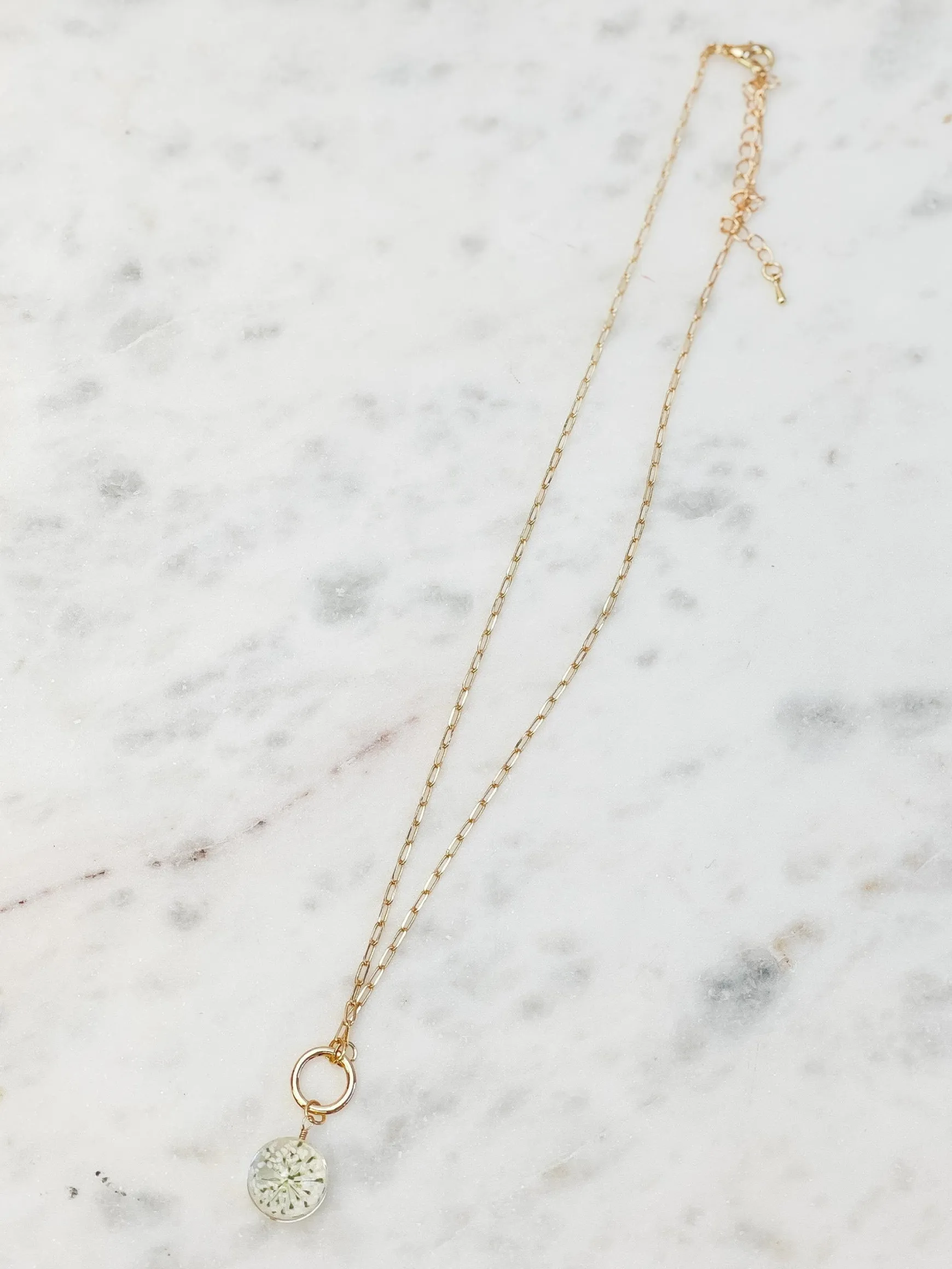 Pressed Flower Pendant Necklace - White