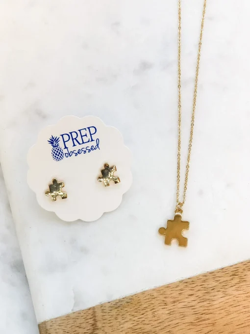 Puzzle Piece Stud Earrings - Gold