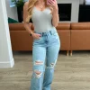 Ramona High Rise Rigid Magic Destroyed Straight Jeans by Judy Blue