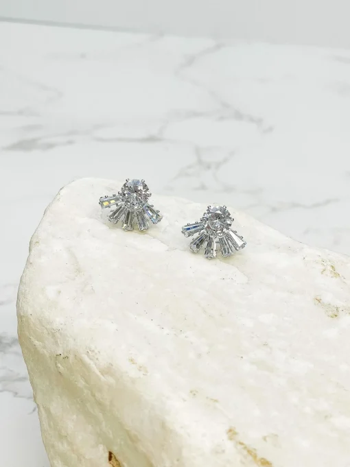 Rhinestone Half-Circle Ray Stud Earrings - Silver