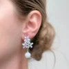 Rhinestone Star Post Pearl Drop Earrings - Silver
