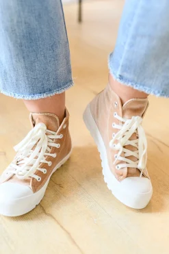 Run Me Down Velvet High Tops in Tan