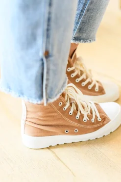 Run Me Down Velvet High Tops in Tan