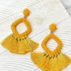 Seed Bead Fringe Dangle Earrings - Yellow