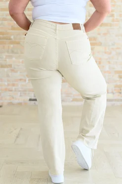 Selena High Rise Distressed 90's Straight Jeans in Bone by Judy Blue