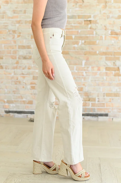 Selena High Rise Distressed 90's Straight Jeans in Bone by Judy Blue
