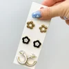 Simple Flower Earrings Set - Black