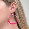 Skinny Open Beaded Dangle Earrings - Hot Pink