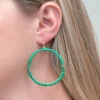 Skinny Open Beaded Dangle Earrings - Green