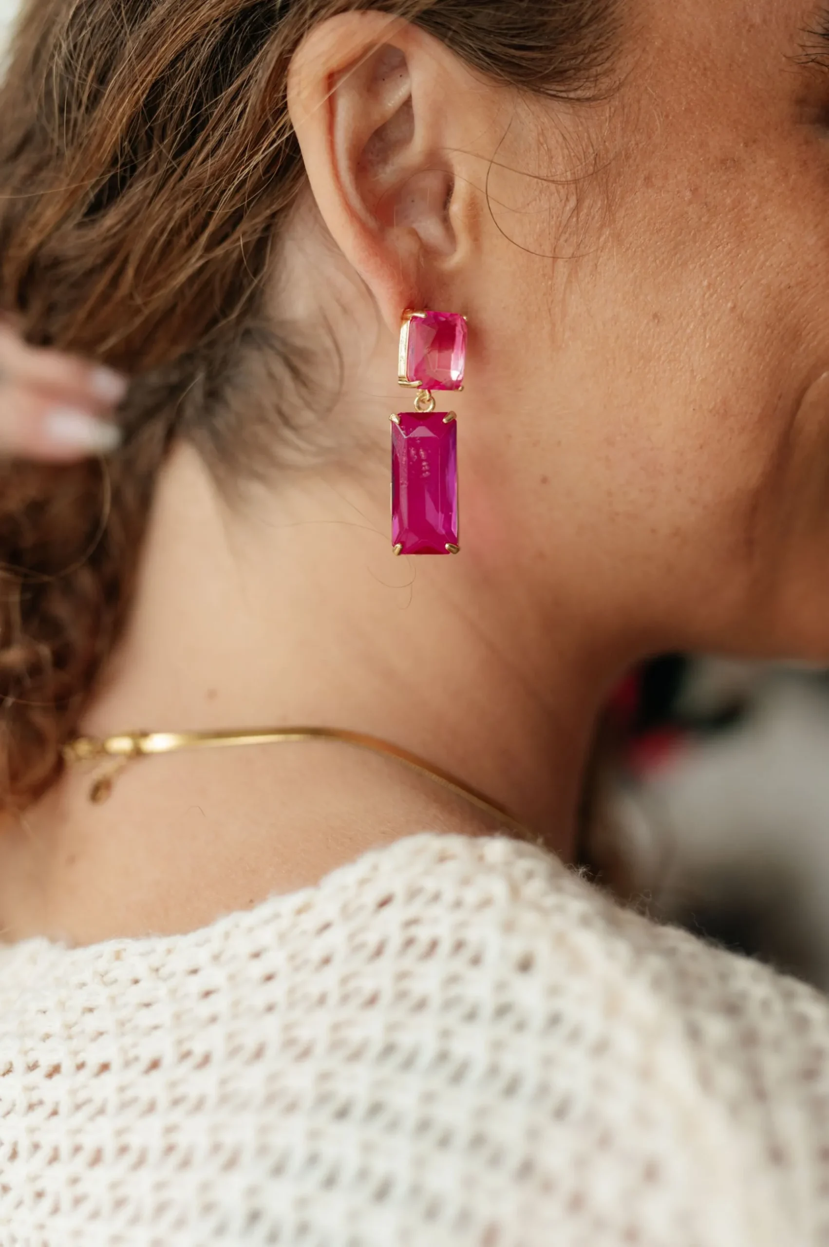 Sparkly Spirit Rectangle Crystal Earrings in Pink