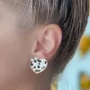 Spotted Heart Textured Stud Earrings - White