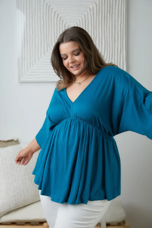 Storied Moments Draped Peplum Top in Teal (Ships in 1-2 Weeks)