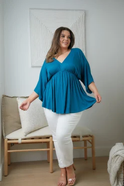 Storied Moments Draped Peplum Top in Teal (Ships in 1-2 Weeks)