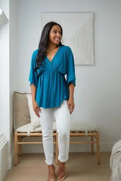 Storied Moments Draped Peplum Top in Teal (Ships in 1-2 Weeks)