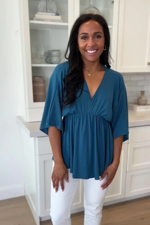 Storied Moments Draped Peplum Top in Teal (Ships in 1-2 Weeks)