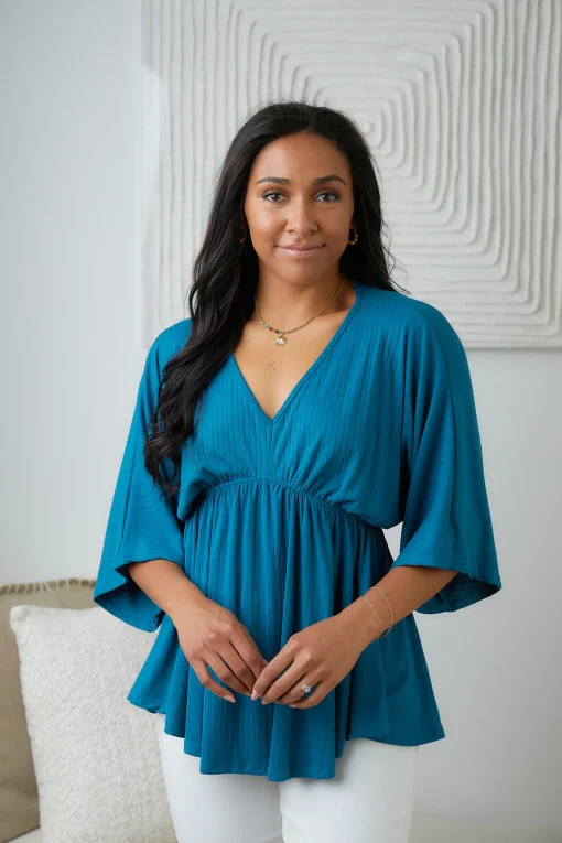 Storied Moments Draped Peplum Top in Teal (Ships in 1-2 Weeks)